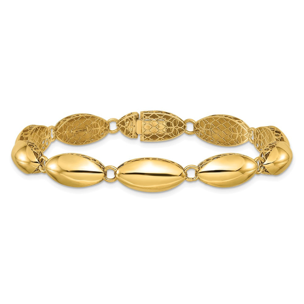 14K Gelbgold Poliert 8.2mm Fantasie Oval Glieder Gliederarmband
