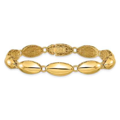 14K Gelbgold Poliert 8.2mm Fantasie Oval Glieder Gliederarmband