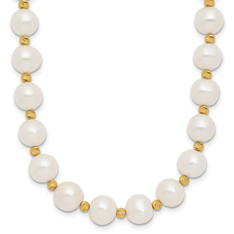 14K Gelbgold 8-9mm Nahe-round Süßwasser Zuchtperle und Diamantiert Gekugelt 18 Zoll Halskette