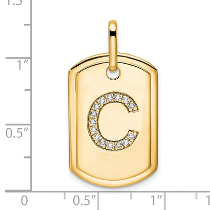14K Gelbgold Diamant Initial C Dog Tag Charm