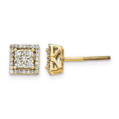 14K Gelbgold Diamant-Cluster-Ohrstecker mit quadratischer Form und Schraubverschluss, 0,33 ct