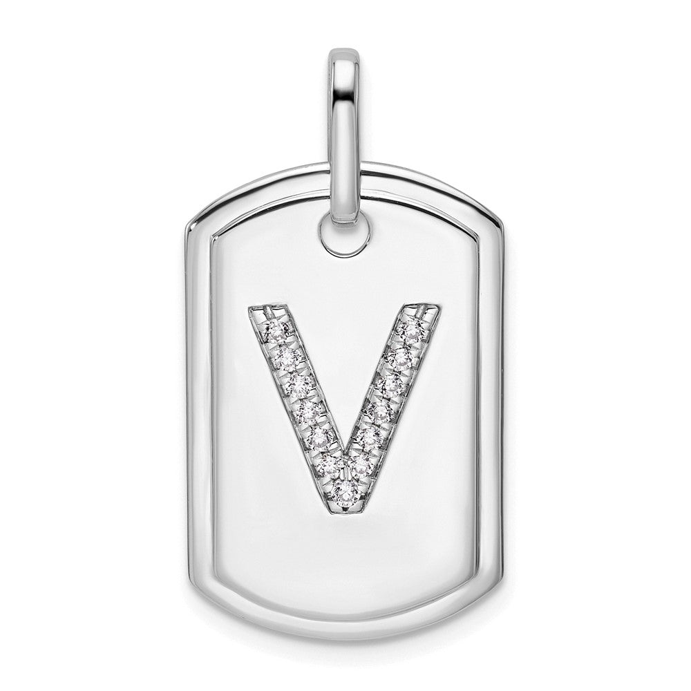 14K Weißgold Diamant-Buchstabe-V-Erkennungsmarken-Charm