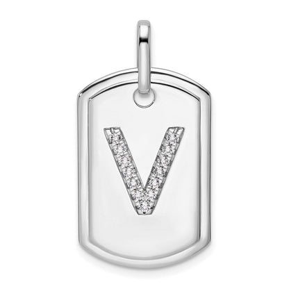 14K Weißgold Diamant-Buchstabe-V-Erkennungsmarken-Charm