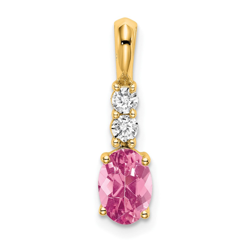 14K Gelbgold-Anhänger mit ovalem Oktober-/Rosa-Turmalin und Diamant, 7x5 mm