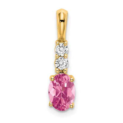 14K Gelbgold-Anhänger mit ovalem Oktober-/Rosa-Turmalin und Diamant, 7x5 mm