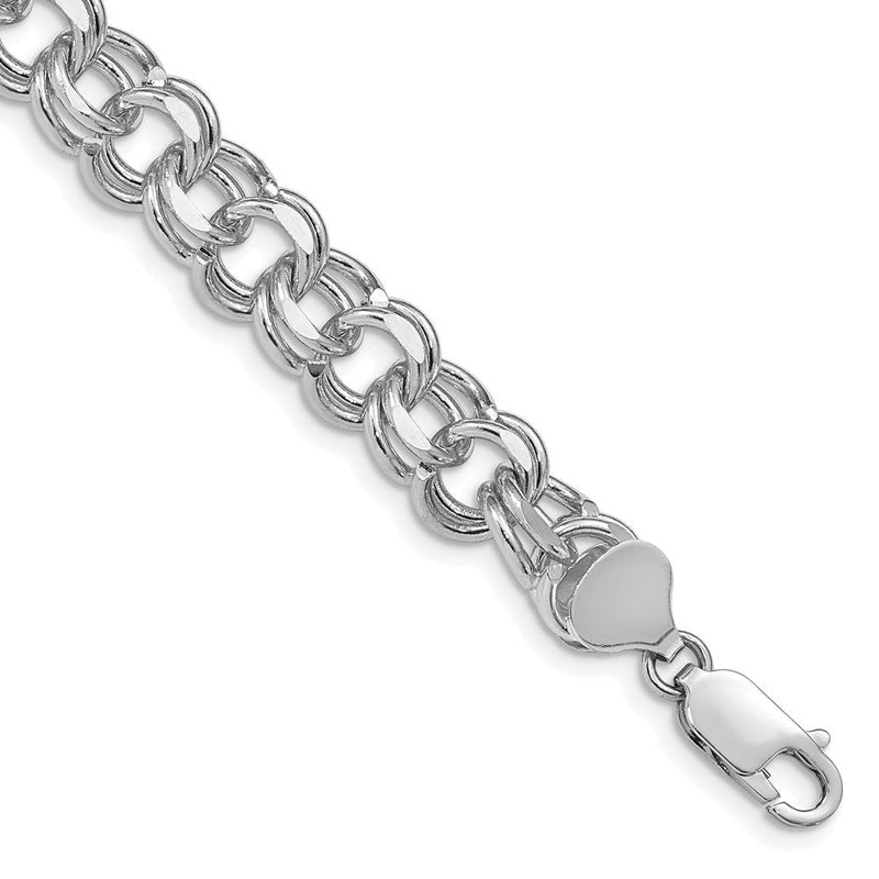 14K Weißgold 10mm Massiv Doppelt Glieder Charm Armband