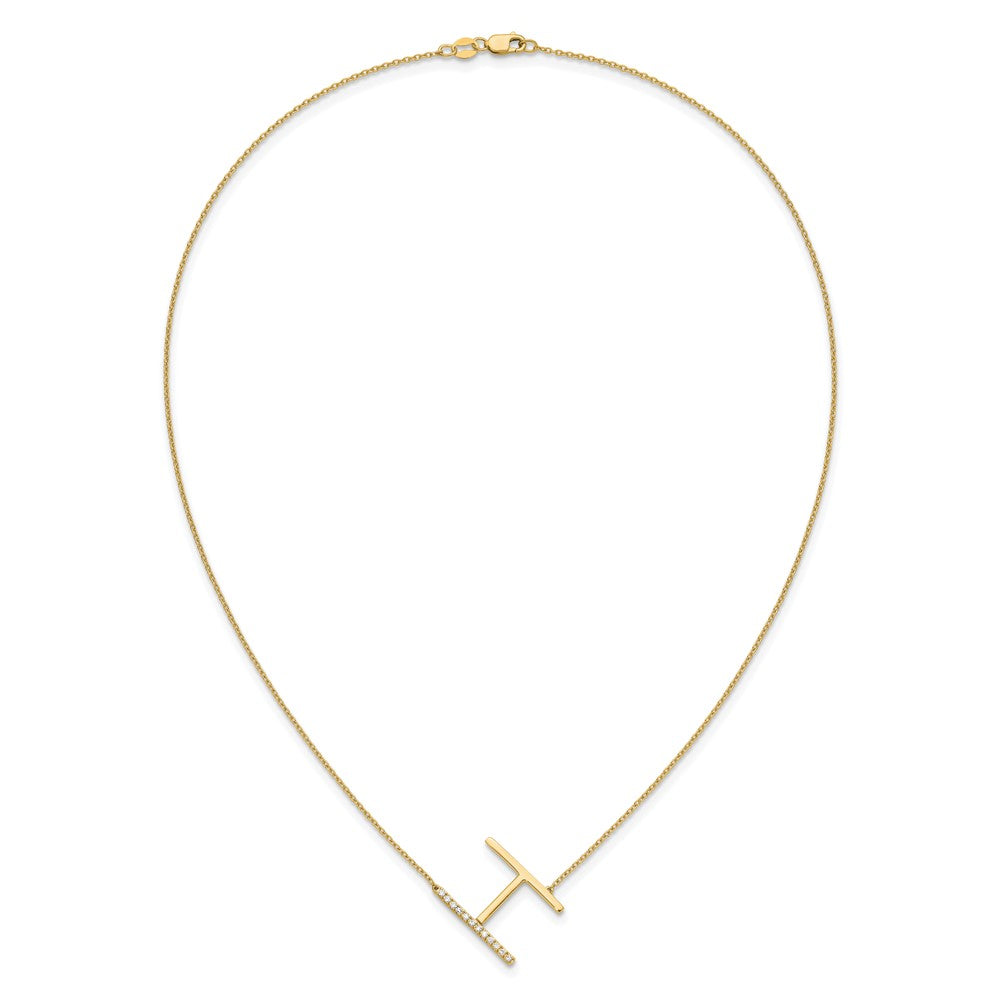 14K Gelbgold Seitlich Diamant Initiale H 18 Zoll Halskette