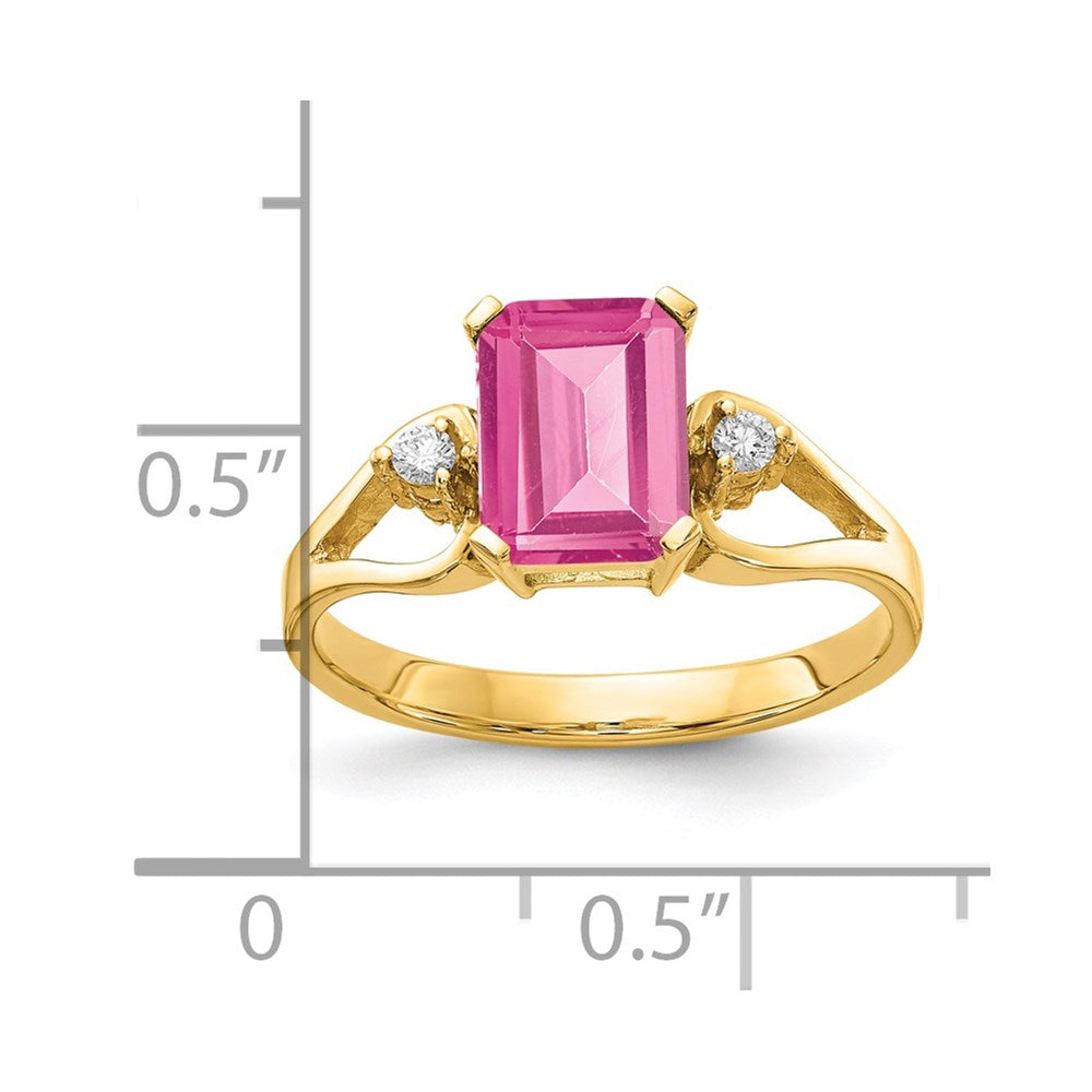 14K Gelbgold 8x6mm Smaragdschliff Rosa Turmalin Aa Diamant Ring