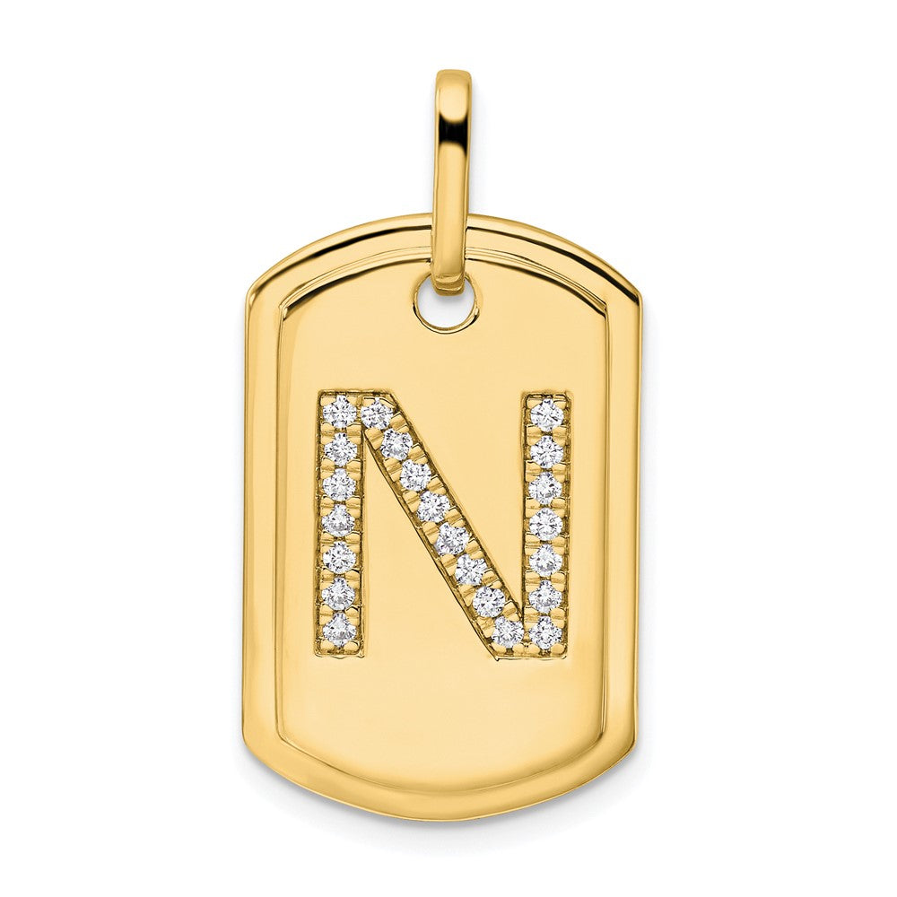14K Gelbgold Dog-Tag-Charm mit Diamant-Initiale „N“