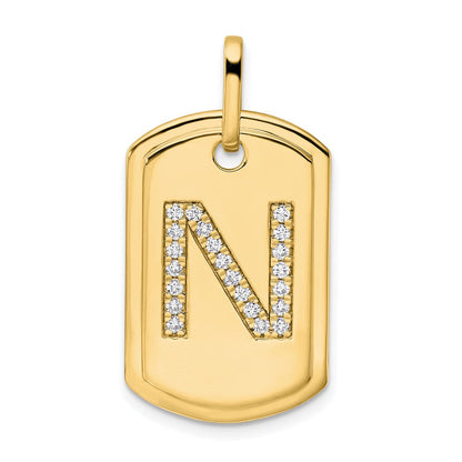 14K Gelbgold Dog-Tag-Charm mit Diamant-Initiale „N“