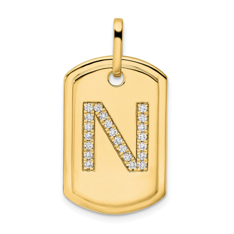 14K Gelbgold Dog-Tag-Charm mit Diamant-Initiale „N“