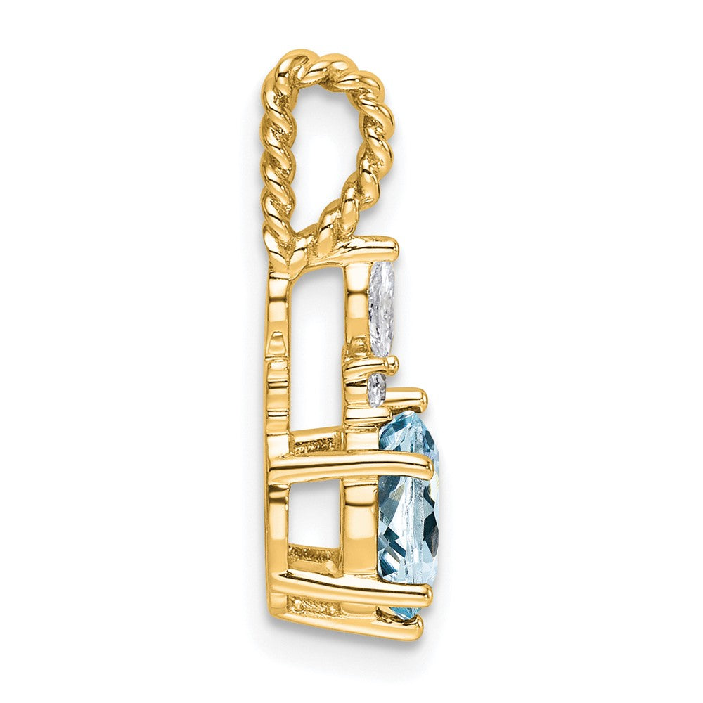 14K Gelbgold Diamant und 7x5 Oval March/aquamarine Gedreht Kette Anhänger