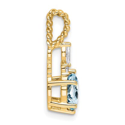 14K Gelbgold Diamant und 7x5 Oval March/aquamarine Gedreht Kette Anhänger