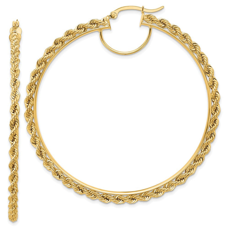 14K Gelbgold Polierte und Diamantschliff-Seil-Creolen, 2,95 mm
