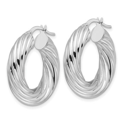 14K Weißgold Poliert 6mm Gedreht Hohl Rund Creolen