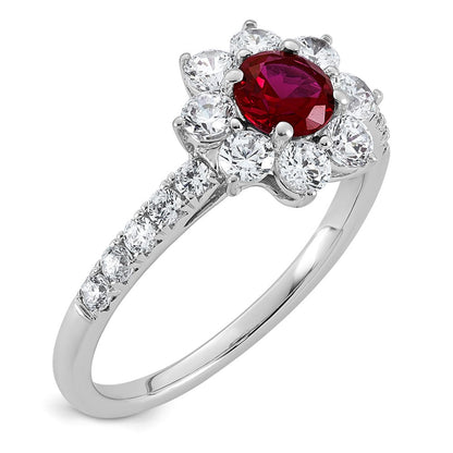 14K Weißgold Vs/si G+ Im Labor Gezüchtet Diamant und Aaa Qualität Echt Rubin Ring