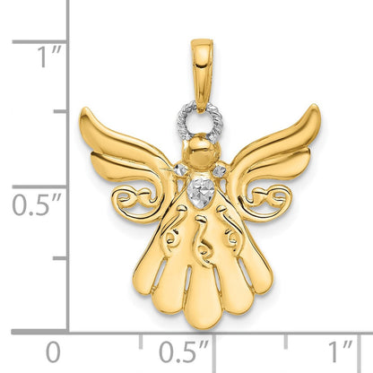 14K Gelbgold und Rhodium Diamantierter Engel-Anhänger