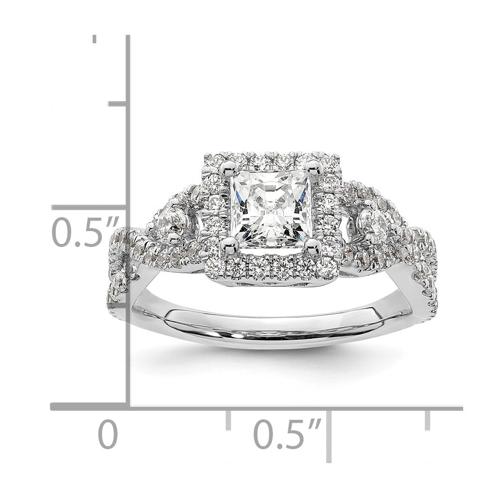 14K Weißgold Heiligenschein Plus (holds 3/4 Karat (5.00mm) Princess Mittig) 3/4 Karat Diamant Halbfassung Verlobungsring