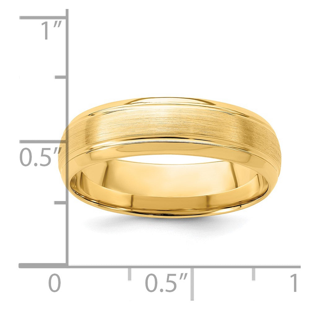 14K Gelbgold 6 mm leichter Ehering mit Komfort-Passform, gebürsteter Satin-Optik und Line-Edge-Kante