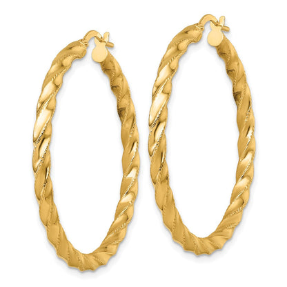 14K Gelbgold Poliert Diamantiert Gedreht 3.00 X 40mm Röhre Creolen