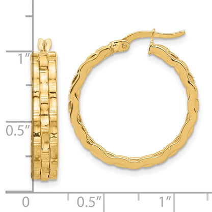 14K Gelbgold Poliert und Strukturiert Creolen