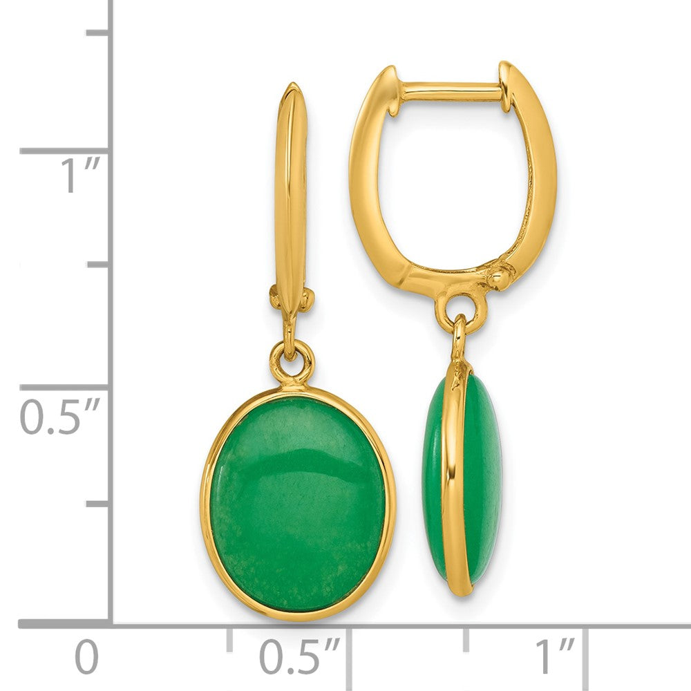 14K Gelbgold Poliert Oval Jade Cabochon Hängend Klappbar Creolen