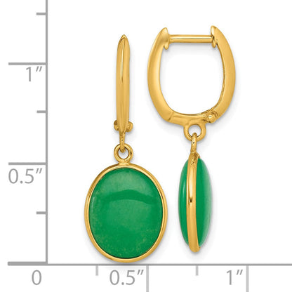 14K Gelbgold Poliert Oval Jade Cabochon Hängend Klappbar Creolen