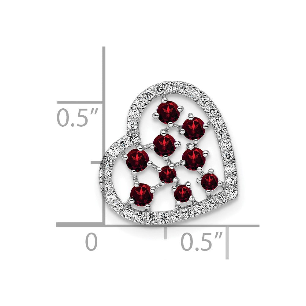 14K Weißgold Poliert Diamant und Granat Herz Kette Anhänger