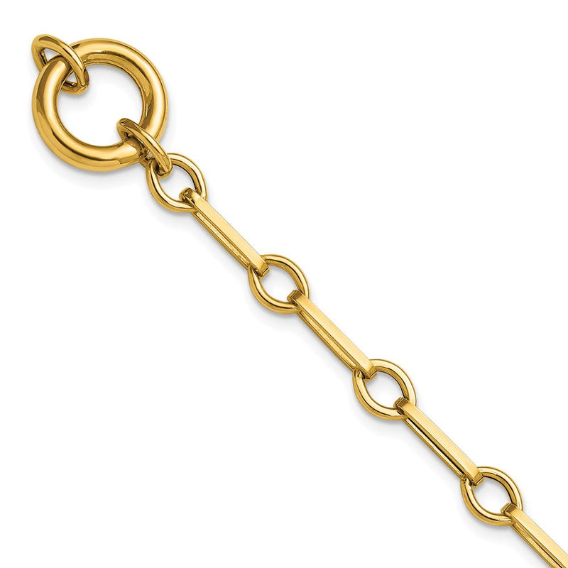14K Gelbgold Poliert Fantasie Lang Glieder mit Kreis 7.75 Zoll Armband