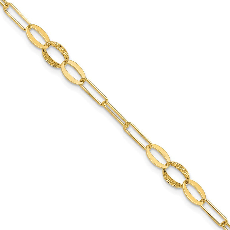 14K Gelbgold Diamantiert Oval und Büroklammer Glieder 7.25 Zoll Armband