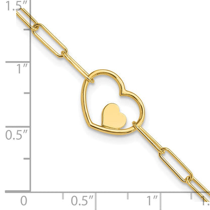 14K Gelbgold Doppelt Herzen und Büroklammer Knöpfe Gliederarmband