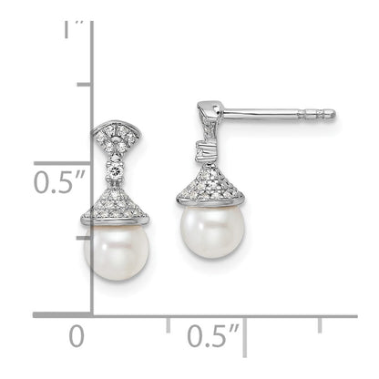 14K Weißgold Ohrhänger mit Diamant und weißer Süßwasser-Zuchtperle, poliert, 0,125 ct
