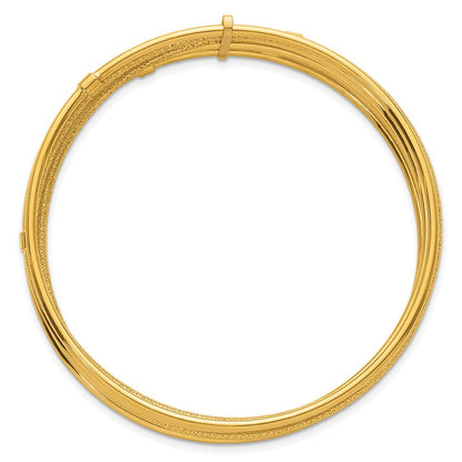 14K Gelbgold Poliert und Strukturiert Gekugelt 7-strand Schieber-on Rund Armreif Armband
