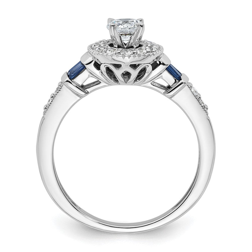 14K Weißgold Verlobungsring mit rundem Halo, 0,5K Labor-Diamant VS/SI+ G+ und gezüchtetem Saphir