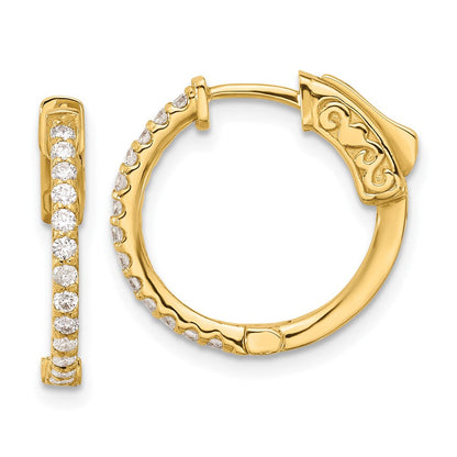 14K Gelbgold.40 Karat Diamant Rund Creole mit Sicherheits Verschluss Ohrringe
