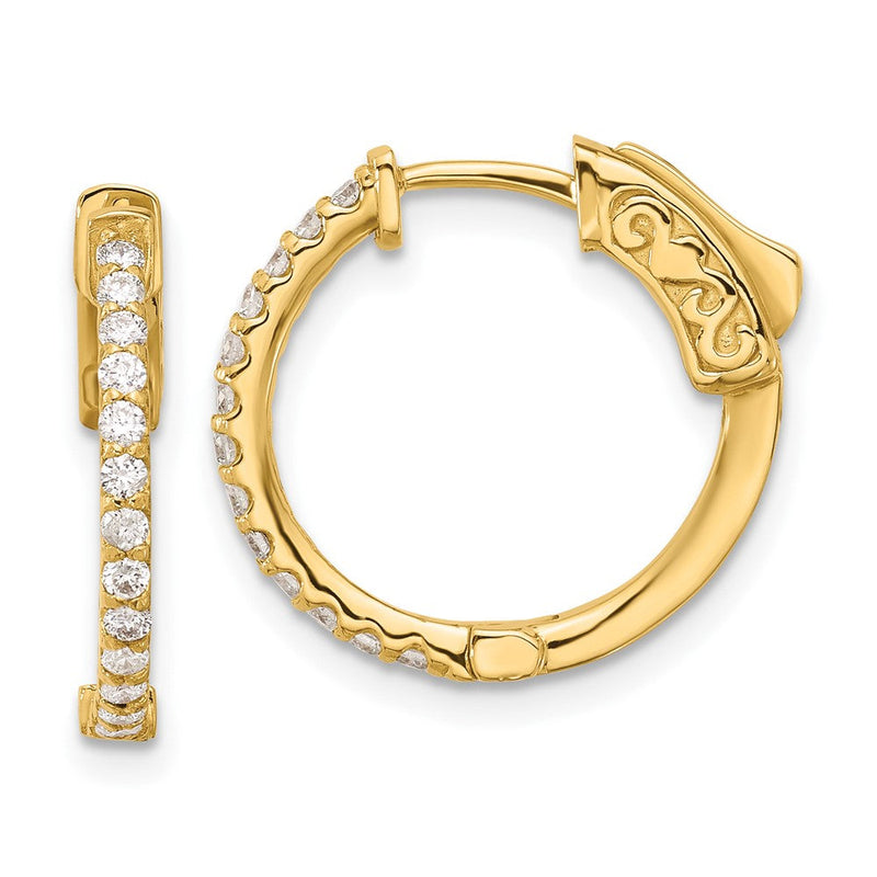14K Gelbgold.40 Karat Diamant Rund Creole mit Sicherheits Verschluss Ohrringe