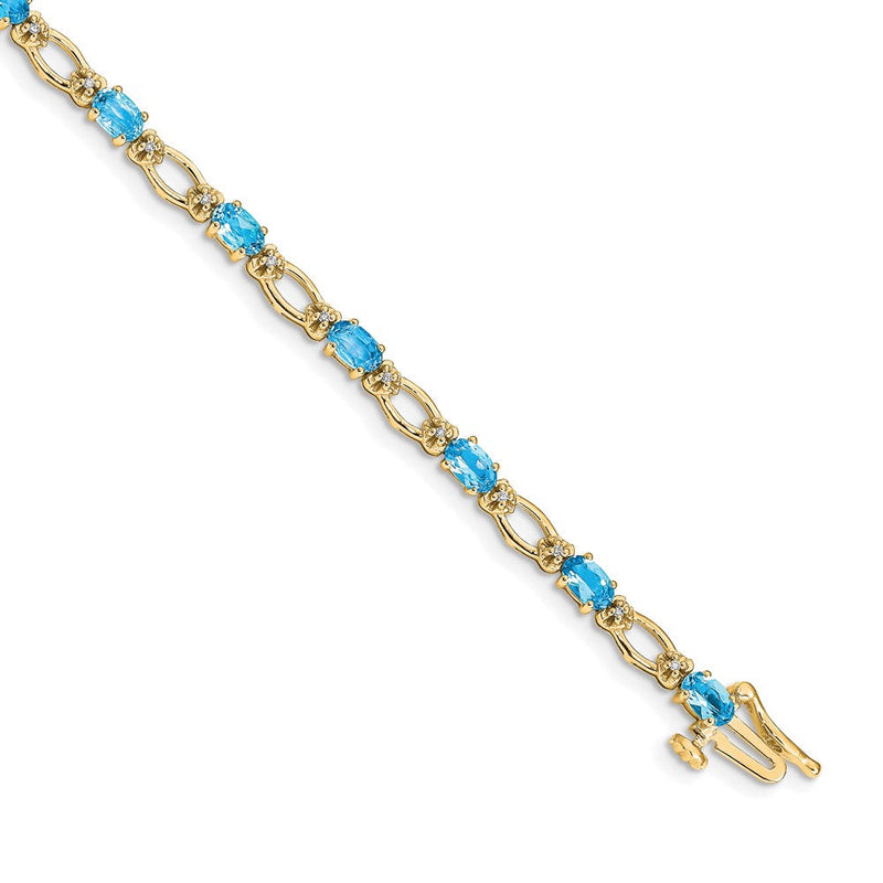 14K Gelbgold Komplett Diamant und Oval Schweizer Blautopas Herz Akzente 7 Zoll Armband
