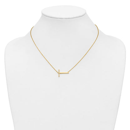 14K Gelbgold Seitlich Diamant Initiale T 18 Zoll Halskette