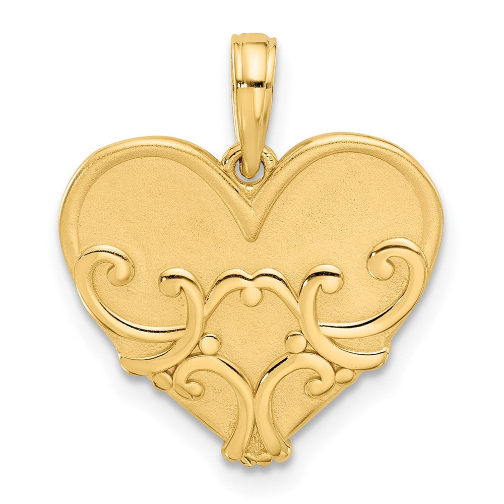 14K Gelbgold Charm "Verschlungenes Herz" mit Schnörkeln, poliert und gebürstet