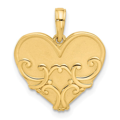 14K Gelbgold Charm "Verschlungenes Herz" mit Schnörkeln, poliert und gebürstet