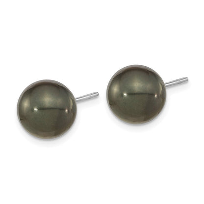14K Weißgold 10-11mm Schwarz Rund Tahitian Salzwasser Zuchtperle Ohrstecker