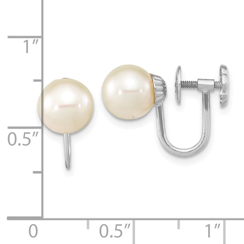 14K Weißgold 7-8mm Weiß Rund Süßwasser Zuchtperle Non Durchbrochen Ohrringe