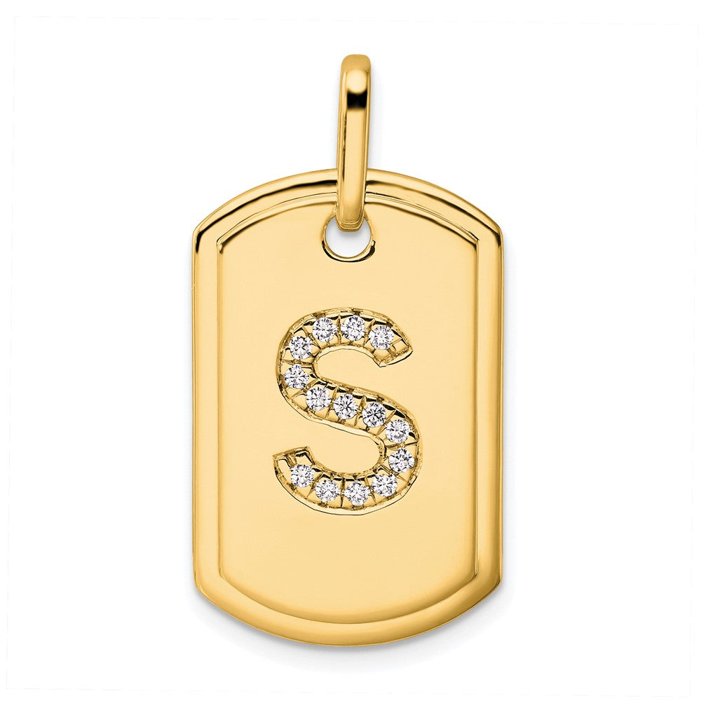 14K Gelbgold Diamant-Erkennungsmarken-Charm mit Initiale „S