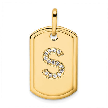 14K Gelbgold Diamant-Erkennungsmarken-Charm mit Initiale „S