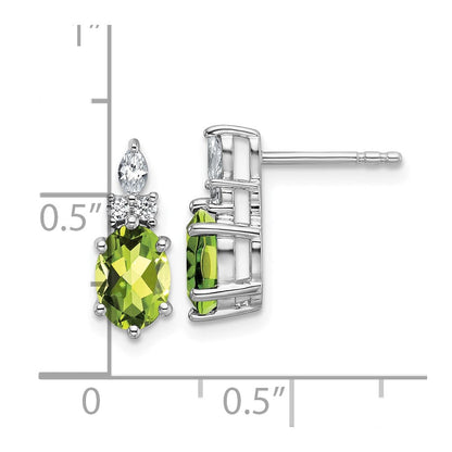 14K Weißgold Ohrstecker mit Diamanten und ovalem Peridot (August) 7 x 5 mm