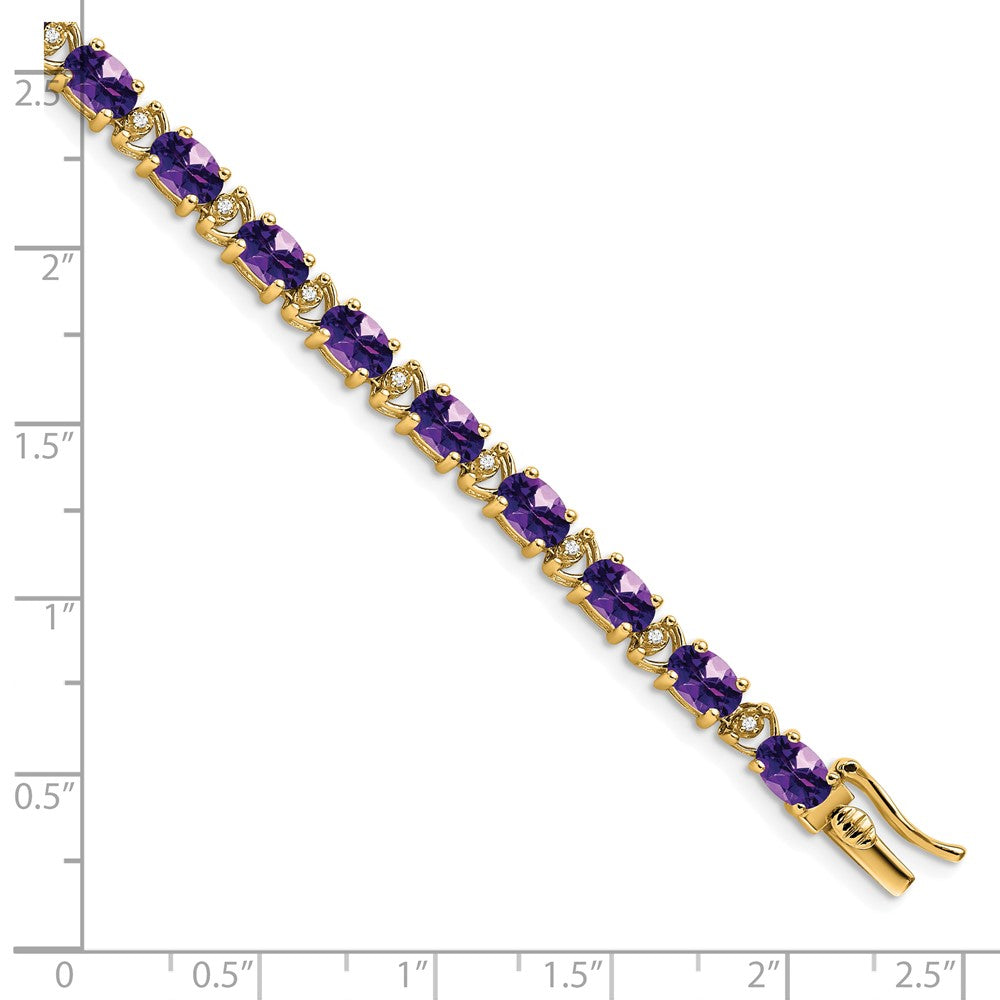 14K Gelbgold Komplett Oval Amethyst und Diamant 7 Zoll Armband