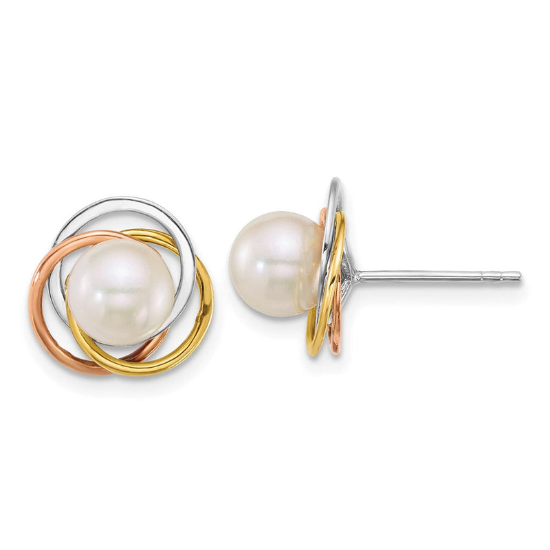 14K Tricolor Gold Tricolor Poliert 6-7mm Rund South Meer Salzwasser Zuchtperle Liebe Knoten Ohrstecker