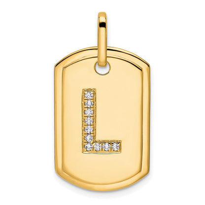 14K Gelbgold Diamant-Hundemarke-Charm mit Initiale L