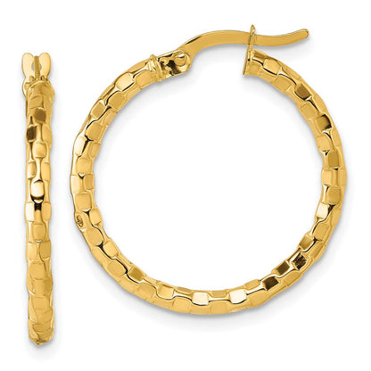 14K Gelbgold Poliert 2.3 X 24mm Strukturiert Röhre Creolen