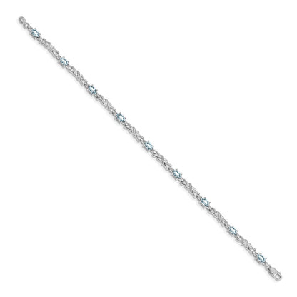 14K Weißgold Komplett Diamant und Oval Aquamarin X-design 7.25 Zoll Armband